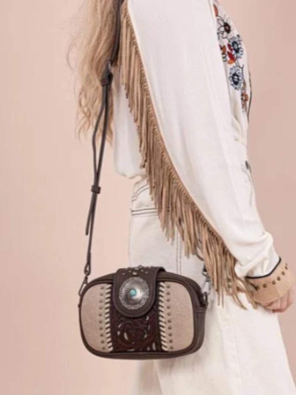 Montana West Tooled Concho Small Crossbody Bag Coffee NWT